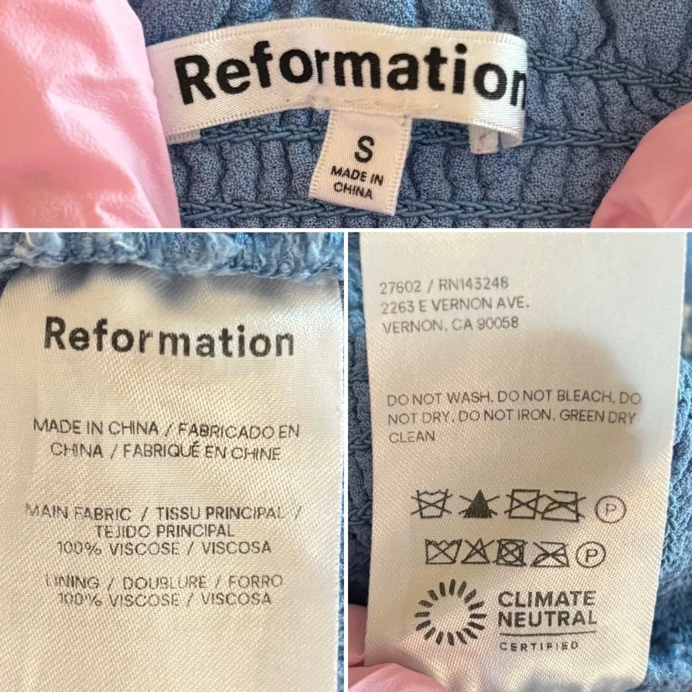 Reformation Pinto Top in Lassen Blue, Smocked, Puff Long Sleeve Dainty Floral, S